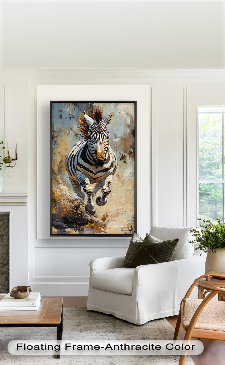Charging Zebra in Dust Storm – Wildlife Animal Oil Painting