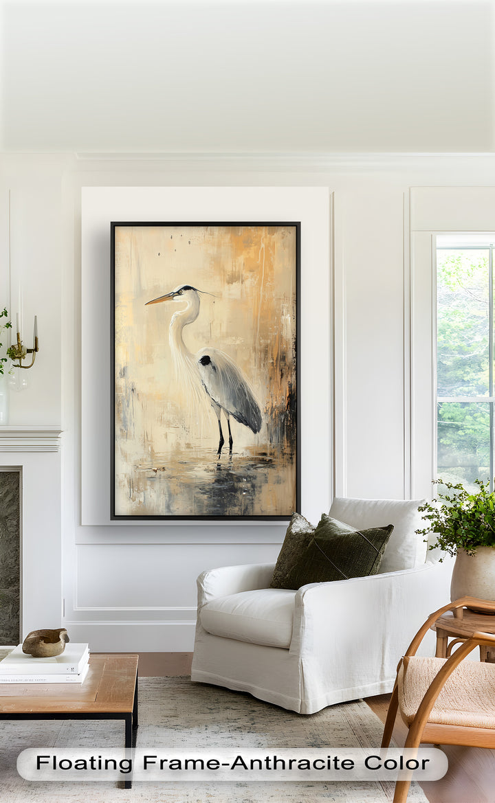 Golden Stillness – Heron in Reflective Water Oil Painting