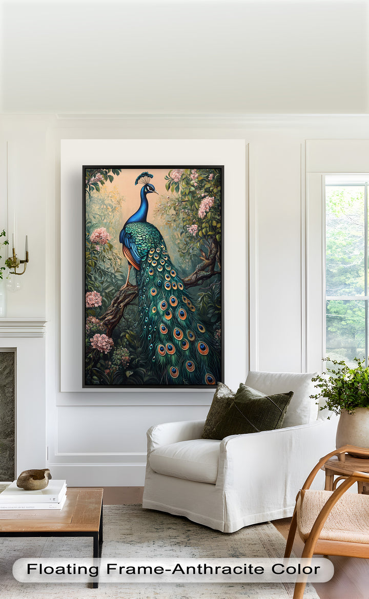 Peacock Among Blossoms – Regal Garden Beauty Animal Oil Painting