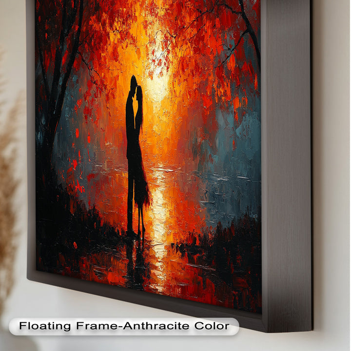 Passionate Kiss Beneath Autumn Flames - Love Oil Painting