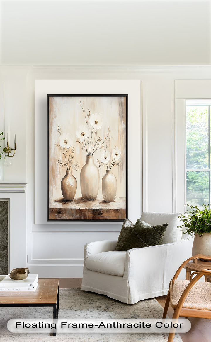 Serenity in Neutral Tones – White Floral Still Life Oil Painting