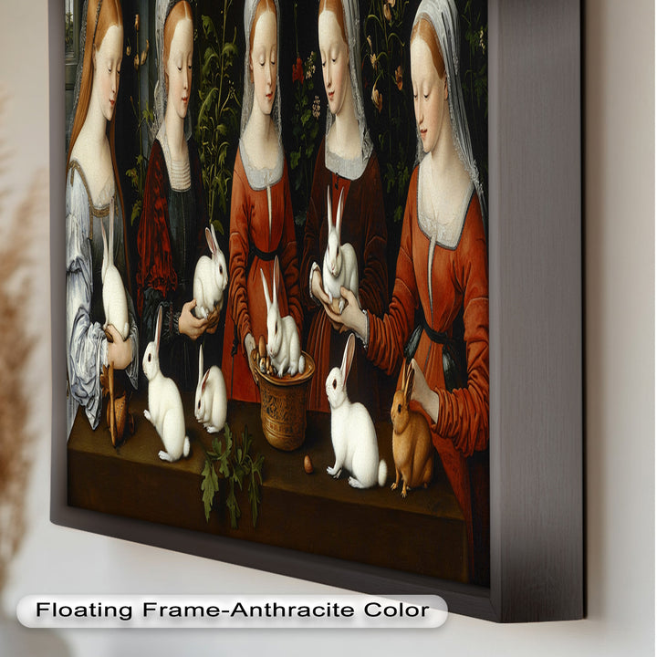 Maiden Garden Gathering – Renaissance Rabbit Portrait Oil Painting