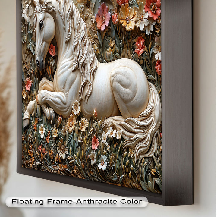 Rock Texture Flower Horse – Elegant Equine Oil Painting
