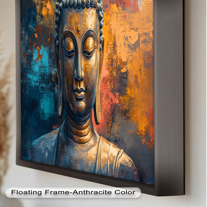 Vibrant Buddha Portrait Wall Art – Religious Oil Painting