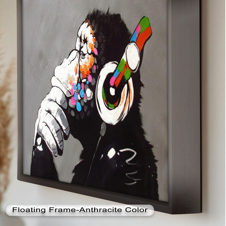 Contemplative Chimp with Headphones - Banksy Oil Painting