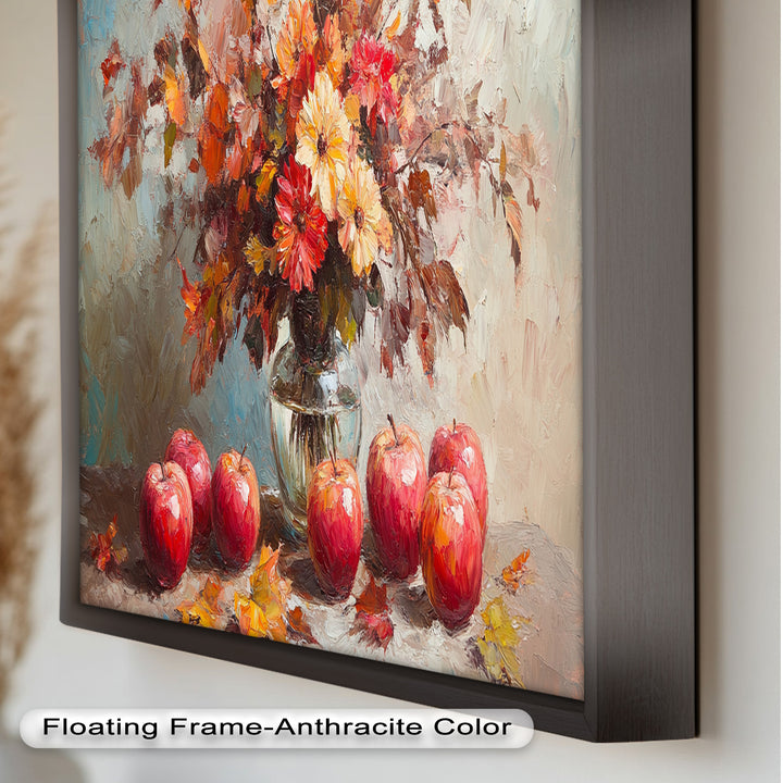 Fall Apple & Floral Still Life – Framed Oil Painting