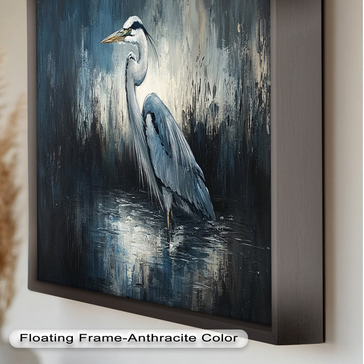 Heron in Misty Marshland – Animal Oil Painting