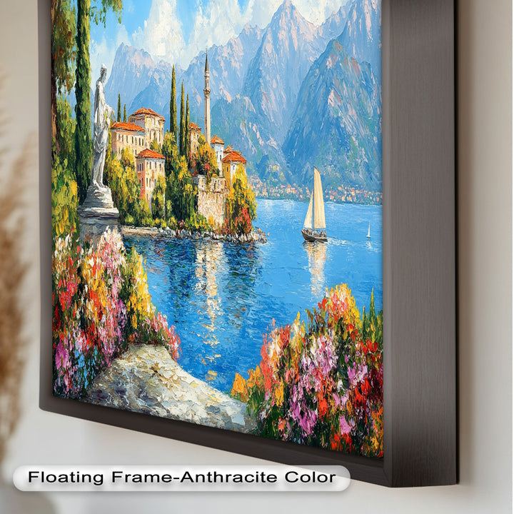 Colorful Italian Lake Town Wall Art – Landscape Oil Painting