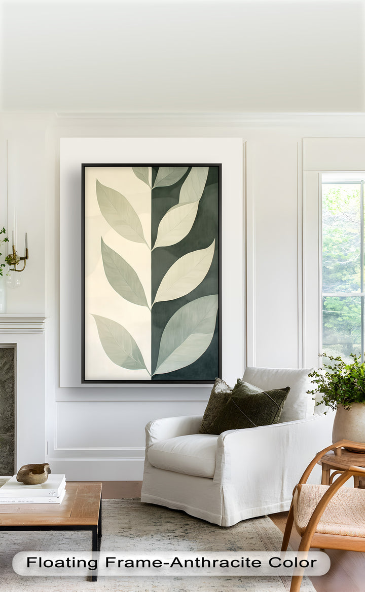 Minimalist Leaf  – Monochrome Botanical Oil Painting