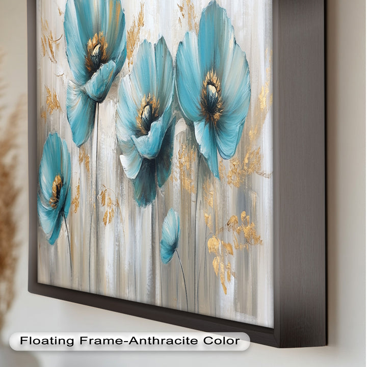 Blue Poppies with Metallic Accents - Flower Oil Painting