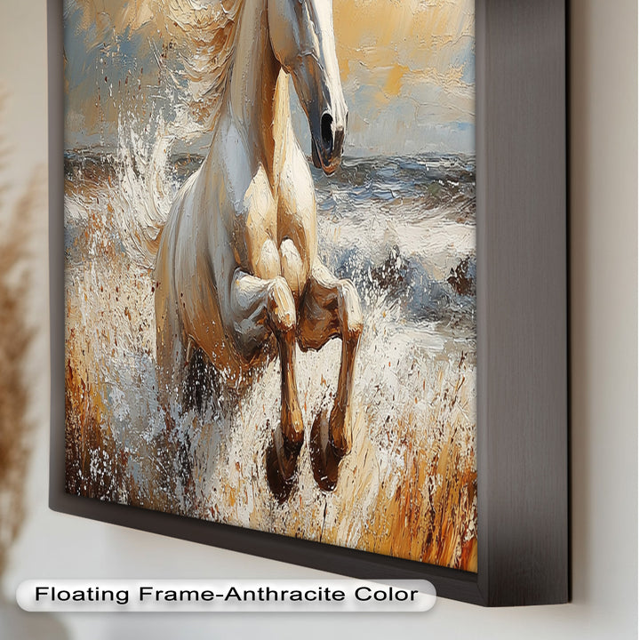 White Horse Art – Gerahmtes Ölgemälde mit Pferd