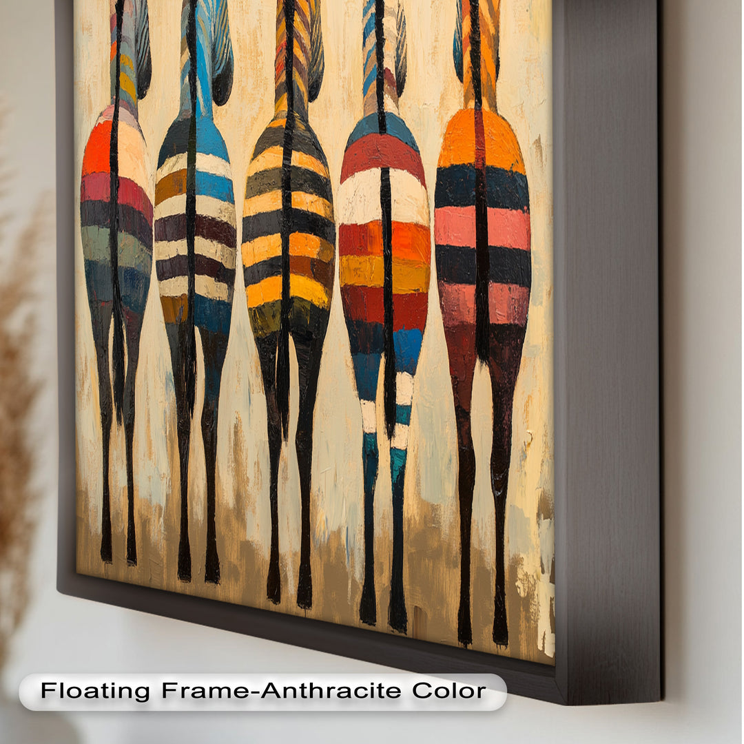 Five Colorful Zebras with Bold Stripes – Animal Oil Painting