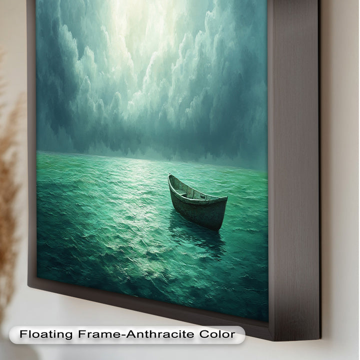 Solitude Adrift – Serene Empty Rowboat Oil Painting