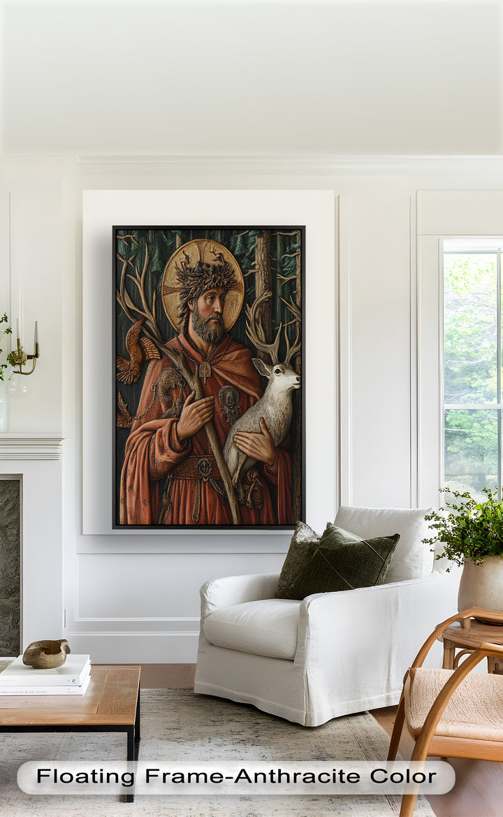 Saint with Deer Wall Art – Religious Oil Painting