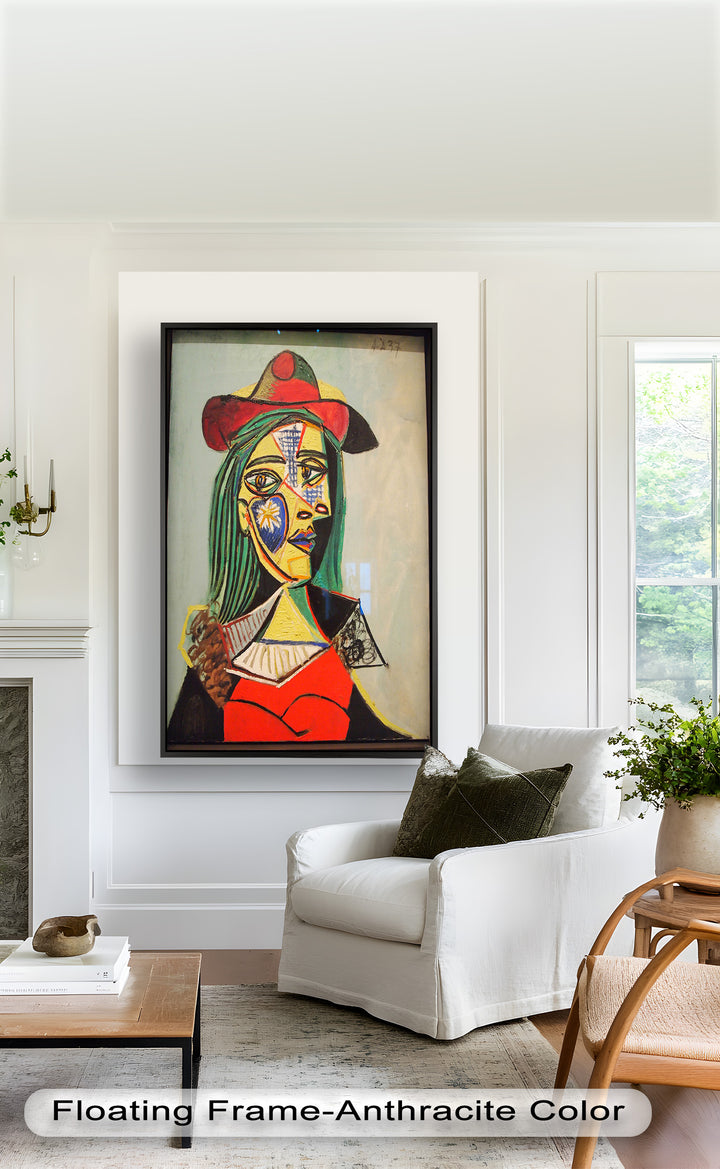 Strahlender Blick – Frau mit rotem Hut, kubistisches Porträt, Picasso-Ölgemälde