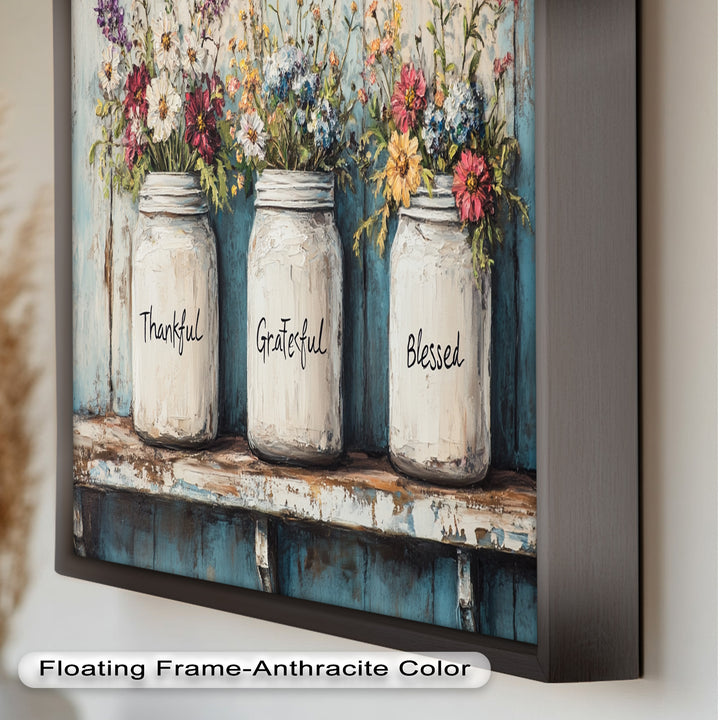 Thankful Grateful Blessed – Floral Jar Oil Painting