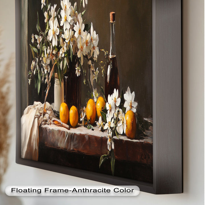 Orange & White Floral Still Life – Elegant Framed Oil Painting