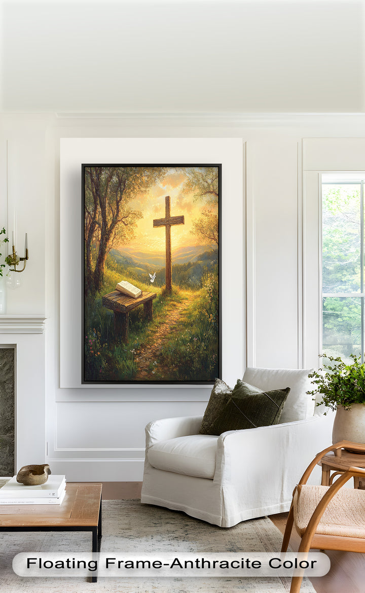 Pfad des Glaubens – Christliches Kreuz und Bibel-Ölgemälde