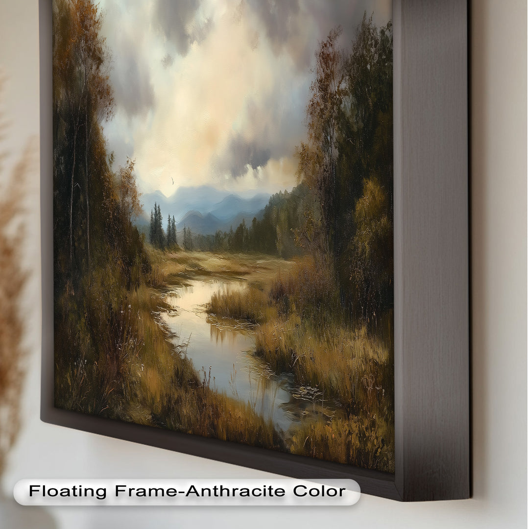 Herbstliche Flussszene Wandkunst – Landschaftsölgemälde