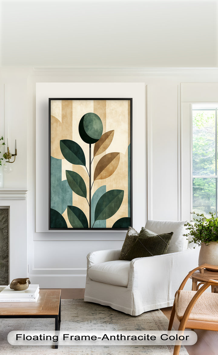 Geometric Botanical – Mid-Century Modern Leaf Oil Painting