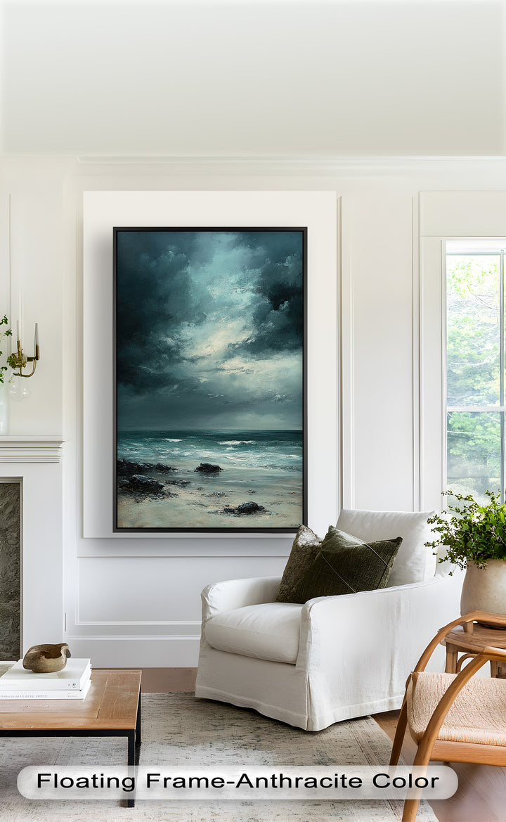 Stormy Beach Wall Art - Seascape Framed Oil Painting
