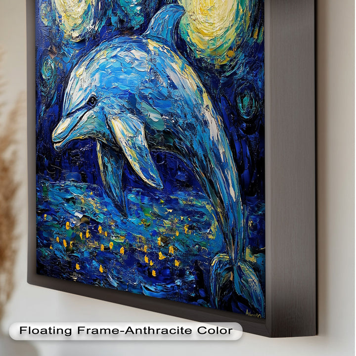 Starry Night Dolphin in Ocean Dreamscape – Animal Oil Painting