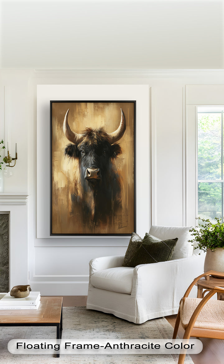 Bull in Amber Tones - Animal Oil Painting