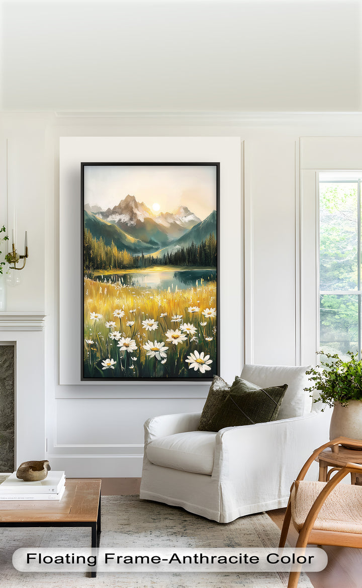 Bergsee mit Gänseblümchen - Hudson River Ölgemälde