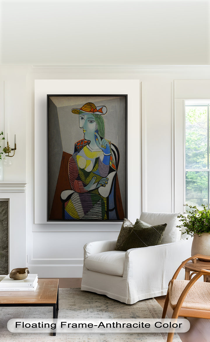 Striped Serenity – Colorful Woman in Hat Picasso Oil Painting