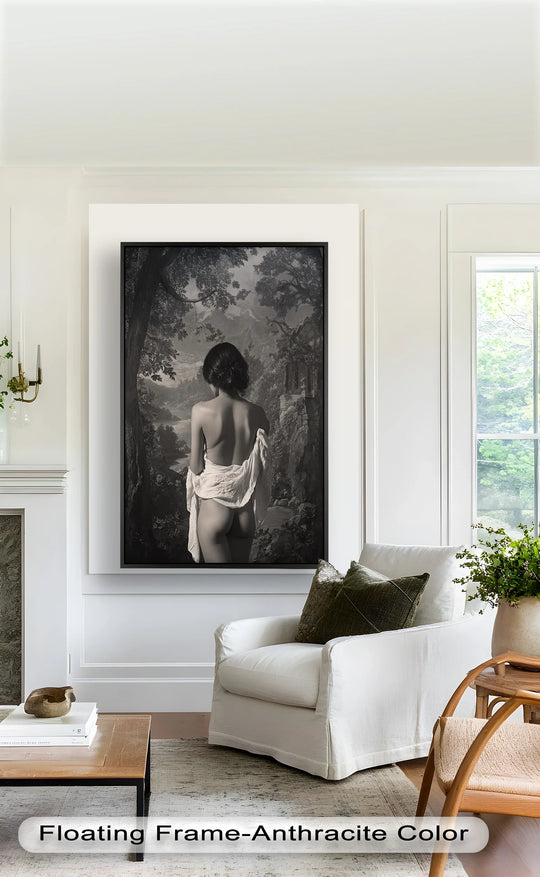 Visual rhythm flows through the monochrome oil painting wall art, depicting a classical nude figure and landscape with harmonious tonal shifts and balanced forms.