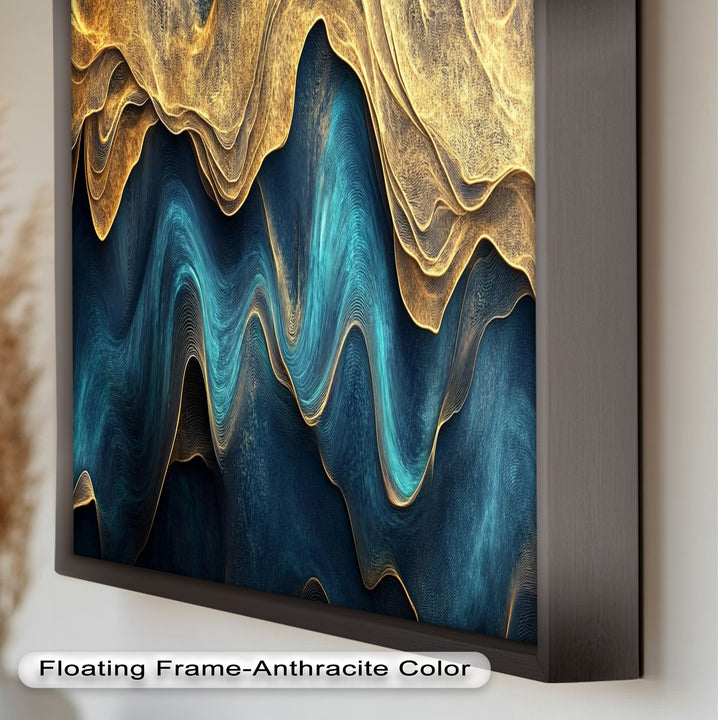 Flowing Teal & Gold Waves – Abstract Oil Painting