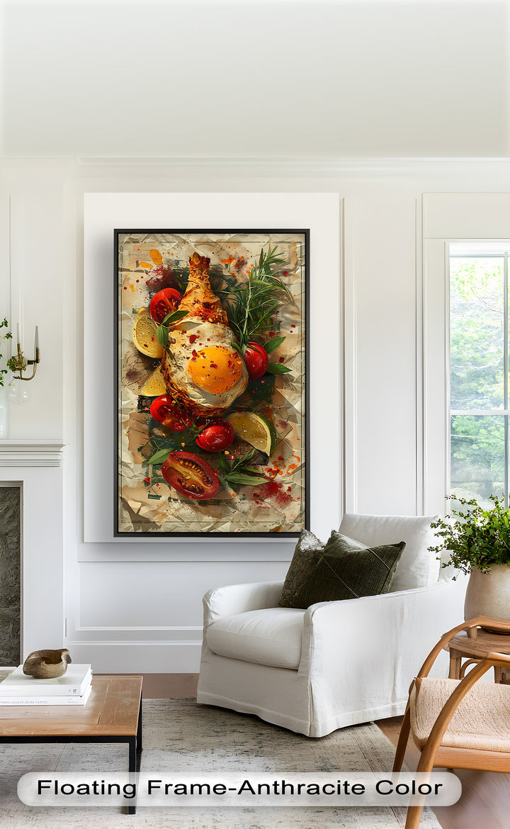 Spiegelei und Brathähnchen mit Kräutern - Food Painting