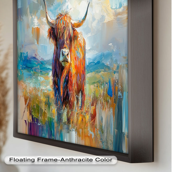 Highland Cow in Windswept Fields - Animal Oil Painting