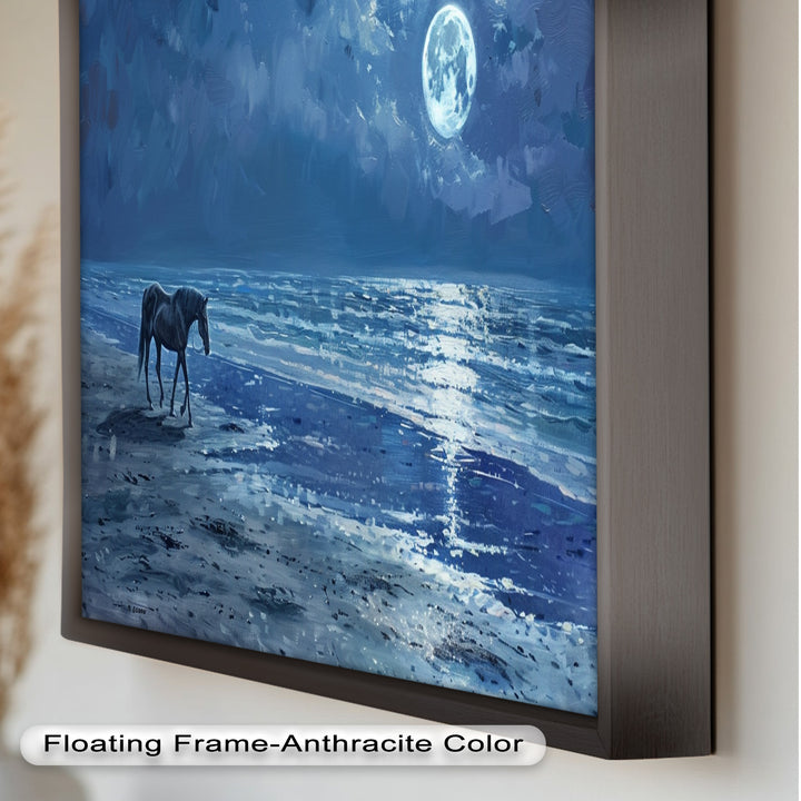 Moonlight & Horse – Serene Nighttime Oil Painting
