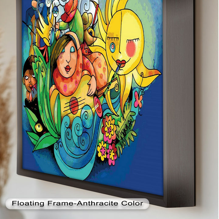 Colorful Surreal Art Print – Sunshine Framed Oil Painting