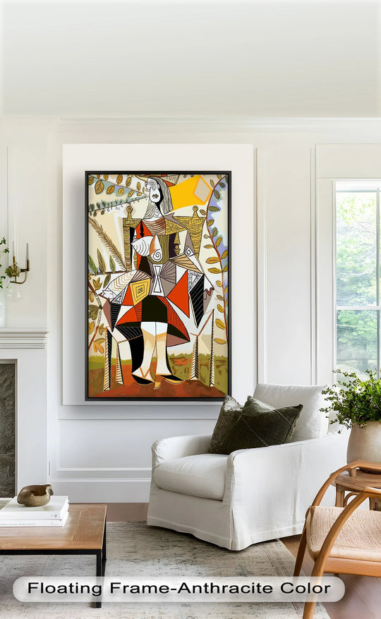 Evoking contemplation, this oil painting art prints showcases a queen rendered in a Picasso-style cubist geometric pattern, creating a bold and intriguing mood.