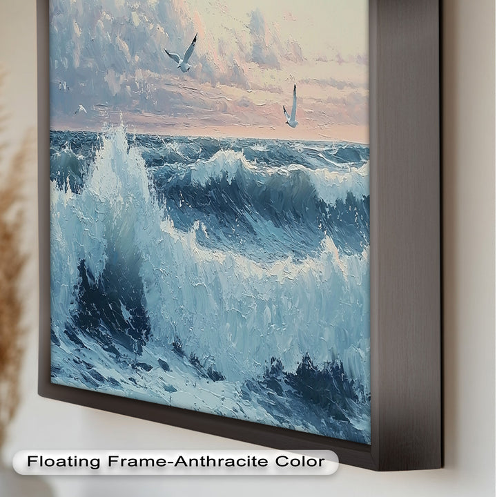 Coastal Wave Art - Seagulls Seascape Oil Painting