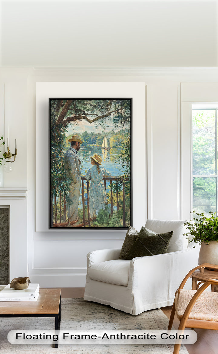 Father and Daughter by the Lake - Impressionist Oil Painting