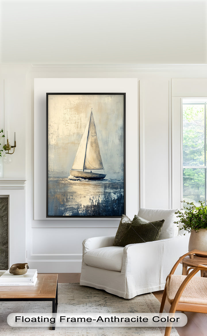 Golden Sail – Minimalistisches Ölgemälde „Boot auf See“