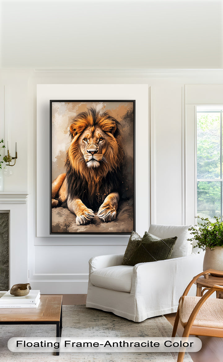 Lion Portrait in Warm Tones - Animal Oil Painting