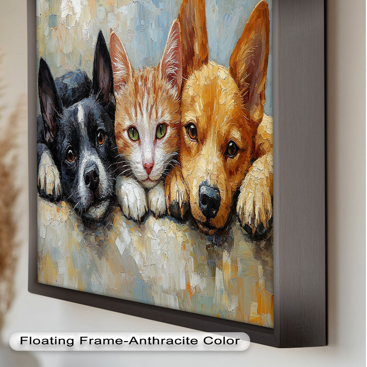 Cat and Dogs Resting Together - Animal Oil Painting