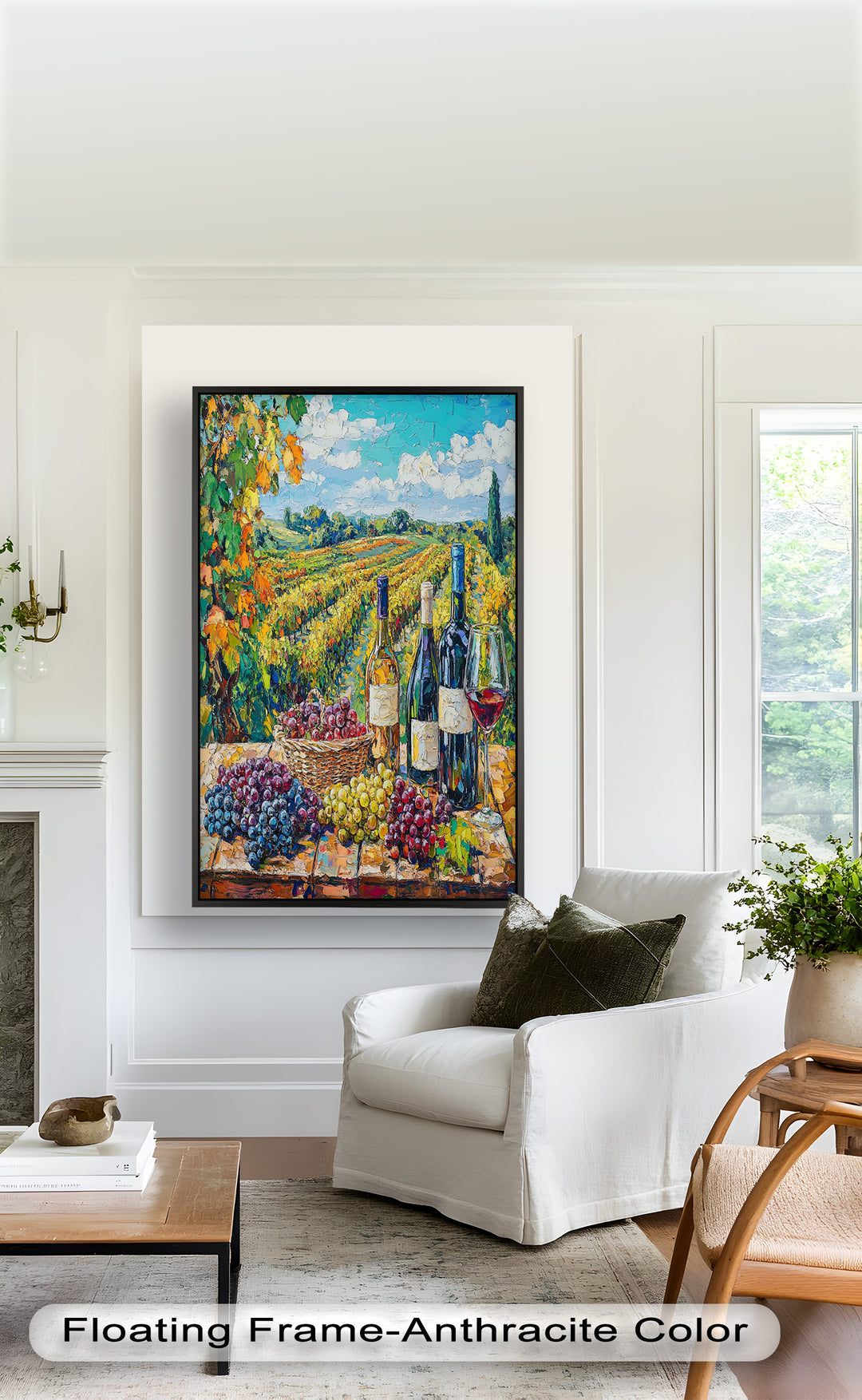 Wine Bottles and Grapes in Sunlit Fields - Still Life Oil Painting