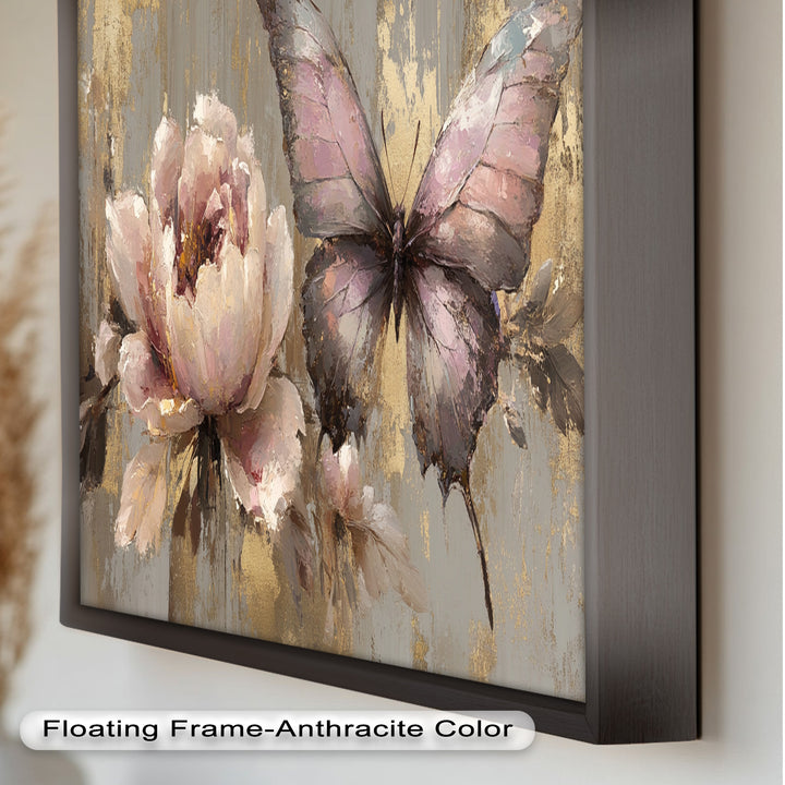 Elegant Butterfly and Peony – Pastel Floral Oil Painting
