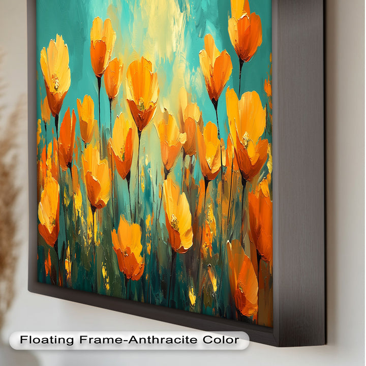 Leuchtend orangefarbene Mohnblumen-Wandkunst – Blumen-Ölgemälde
