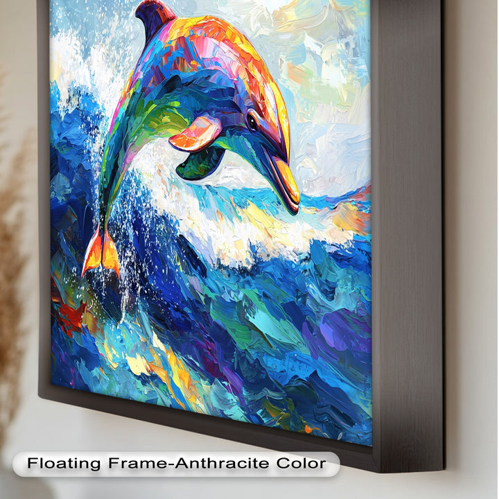 Dolphin Leaping Through Ocean Waves – Animal Oil Painting