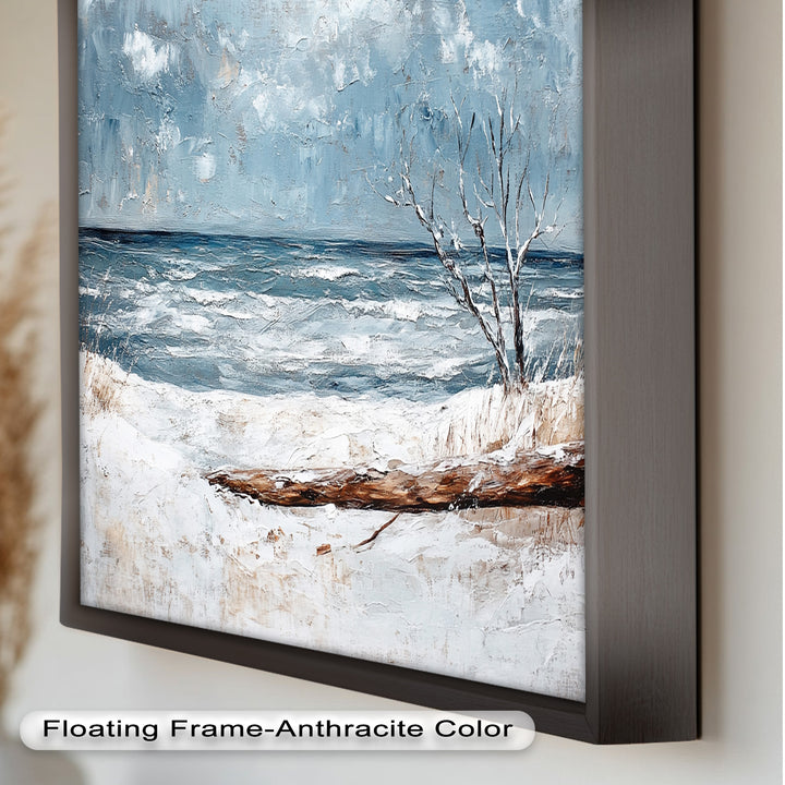 Snowy Coastal Wall Art - Winter Beach Seascape Oil Painting