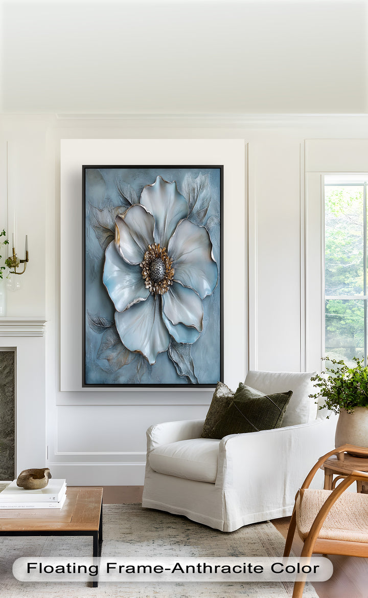 Blue Mist Bloom – Sculptural Petal Flower Oil Painting