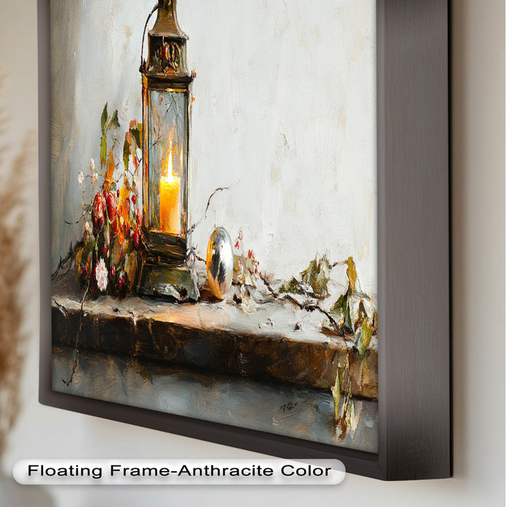 Bronze Candle Lantern Art – Winter Decor Oil Painting