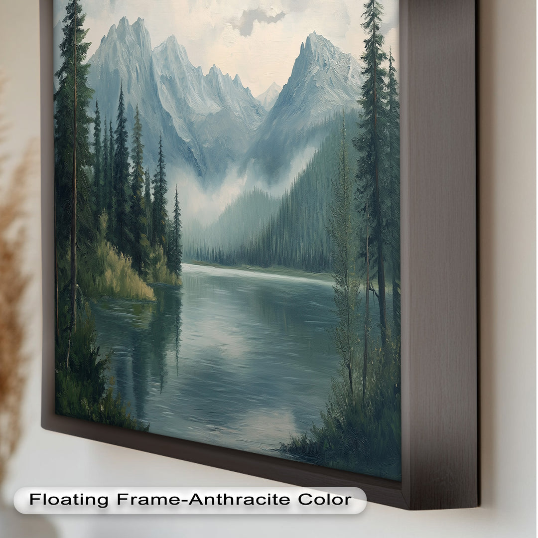 Wandkunst mit Bergseeblick – Landschaftsölgemälde