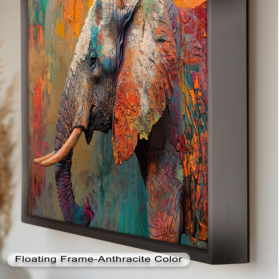 Colorful Elephant – Framed Oil Painting